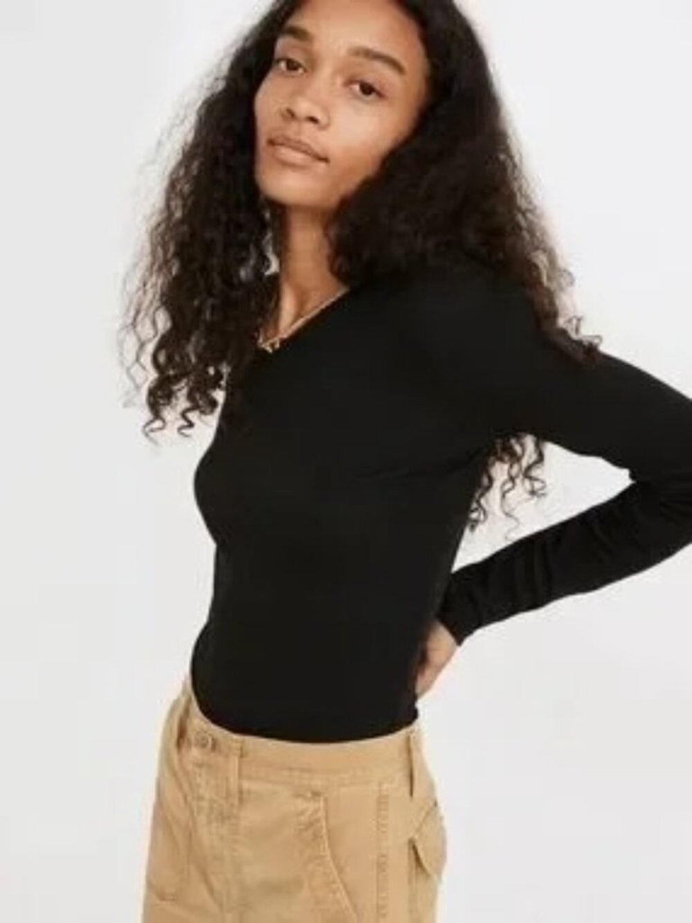 Madewell Women's Fine Ribbed Long Sleeve Top Black Size M NWT